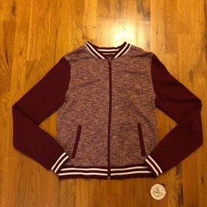 So Knit Bomber jacket- Maroon and white